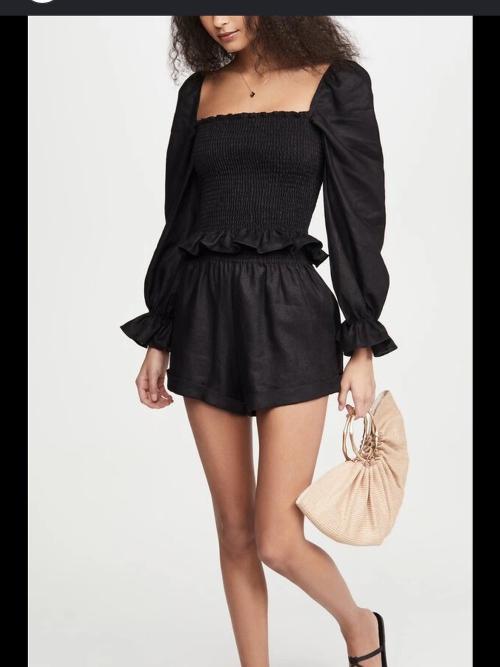 Reformation Tangerine Top and Black Linen Shorts Set
